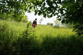 A student performing research at Ohio University's Land Lab